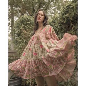 Charina Sarte Womens Nara Dress - Pink/Green Paisley Size M